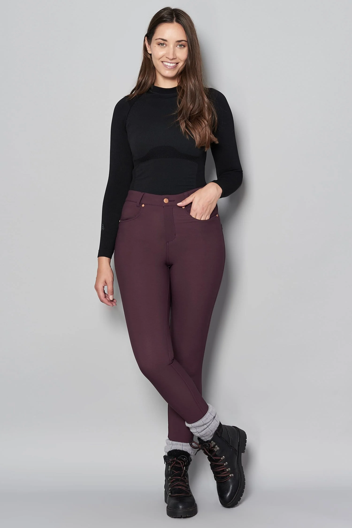 MAX Stretch Thermal Skinny Outdoor Trousers - Aubergine - Image 11