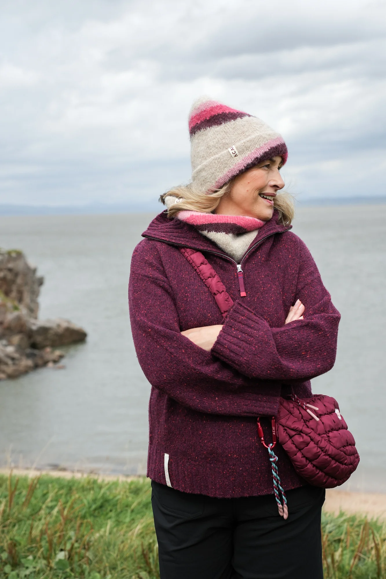 Wildwood Quarter Zip Knitted Jumper - Cabernet - Image 8